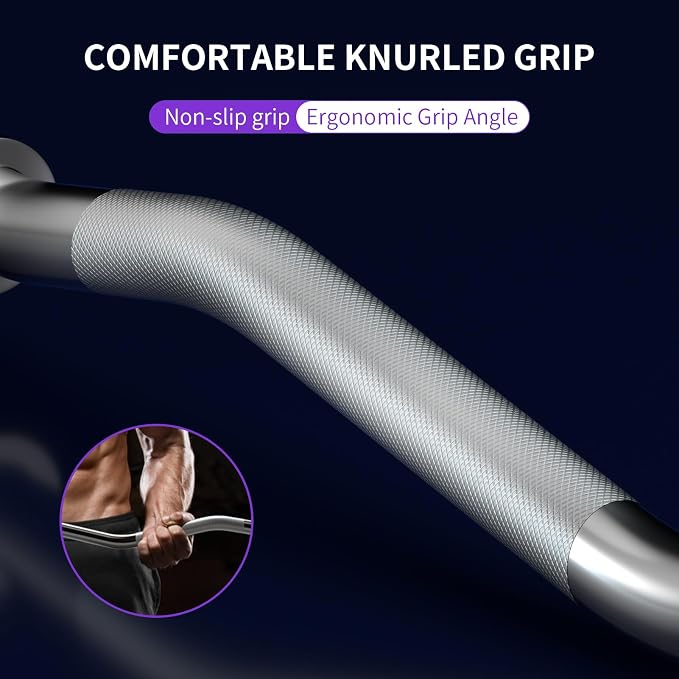 47" EZ Curl Bar Weight Lifting Bar, 1-inch Curling Bars for Weight lifting | Barbell bar for Hip Thrusts/Squats/Lunges for Gym and Home, With 2 Star Double Risk Star-nuts (220lb Weight Capacity)