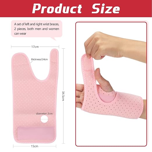 2 Pieces Carpal Tunnel Wrist Brace for Night Wrist Sleep Supports Splints Stabilizer and Hand Brace Cushioned to Help with Carpal Tunnel Pain Relief Universal Adjustable Fit(Breathable Style,Pink)