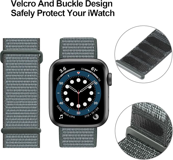 Sport Loop Band Compatible with Apple Watch Band 38mm 40mm 42mm 44mm iWatch Series 6 5 SE 4 3 2 1 Strap, Nylon Velcro Women Men Stretchy Elastic Braided Adjustable Wristband, 38mm 40mm Storm Gray | Braided Nylon Band for Apple Watch 38mm 40mm, Adjustab...