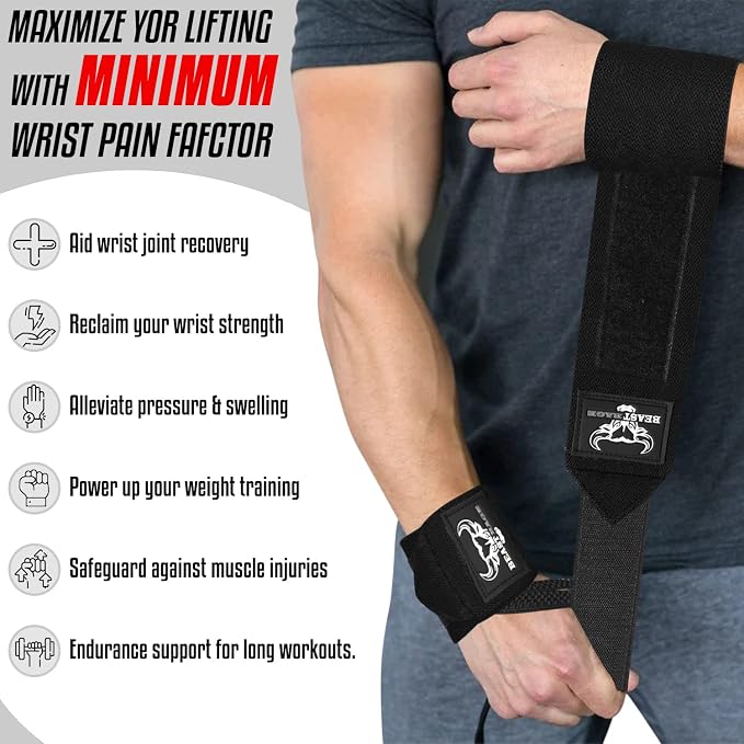 Wrist Wraps for Weightlifting - Adjustable Lifting Straps With Thumb Loop for Enhanced Gym Support, Powerlifting, Bodybuilding and Workout