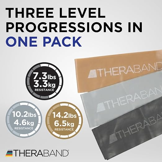 THERABAND Resistance Band Loop Set of 3, Exercise, 18", Black/Silver/Gold | Elastic resistance band for exercise, strength training, stretching and physical therapy - ideal for home workouts