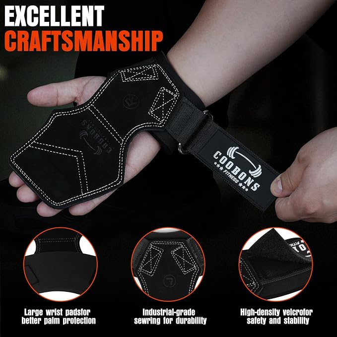 Weight Lifting Wrist Straps, Gym Straps Weight Lifting for Deadlift and Powerlifting, Double Layer Leather Wrist Wraps with Padded Cushion Wrist Loop, Weightlifting Grips for Men and Women