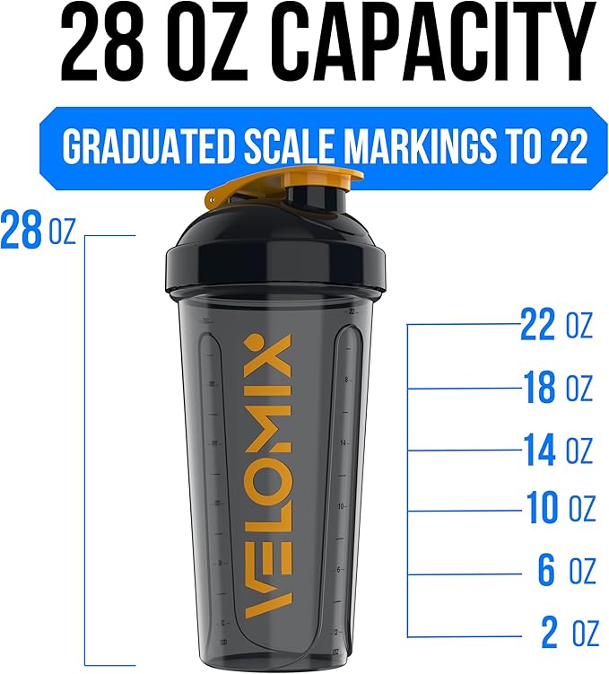 VELOMIX 2 Pack 28oz Protein Shaker Bottle for Protein Mixes, Golden Stone | 2x Wire Whisk, Leak Proof Shaker Cups for Protein Shakes, Stackable, Dishwasher safe, BPA free, Pre Workout and Fitness ready