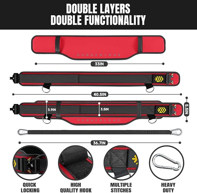 MANUEKLEAR 2-in-1 Weightlifting Belt & Dip Belt with 36.7 IN Rope, Double-Layer Weight Lifting Belts, Powerlifting Gym Weighted Belt for Pull Up Squat