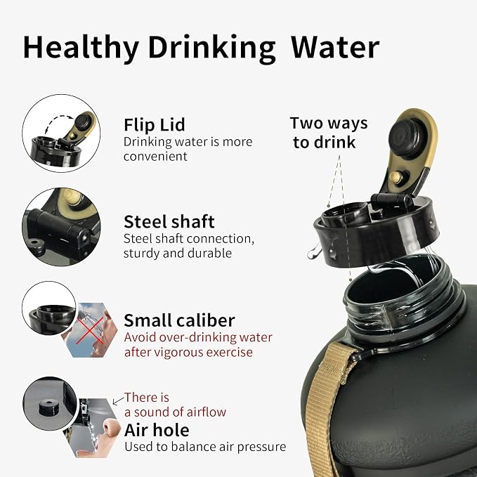 TOOFEEL 2 Liter Water Bottles - Half Gallon Water Bottle BPA Free - Ideal for Gym, Big Water Jug, Reusable Sports Bottle with Measurements Marked Drink Container (2.2L 74oz Matte Black Water Jugs) | Half Gallon