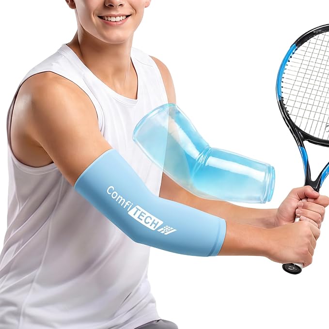 ComfiTECH Youth Elbow Ice Pack Wrap, Tennis Cold Sleeve, Large | Custom fit for teen elbows delivers 360° cold relief to ease daily sports soreness and joint fatigue