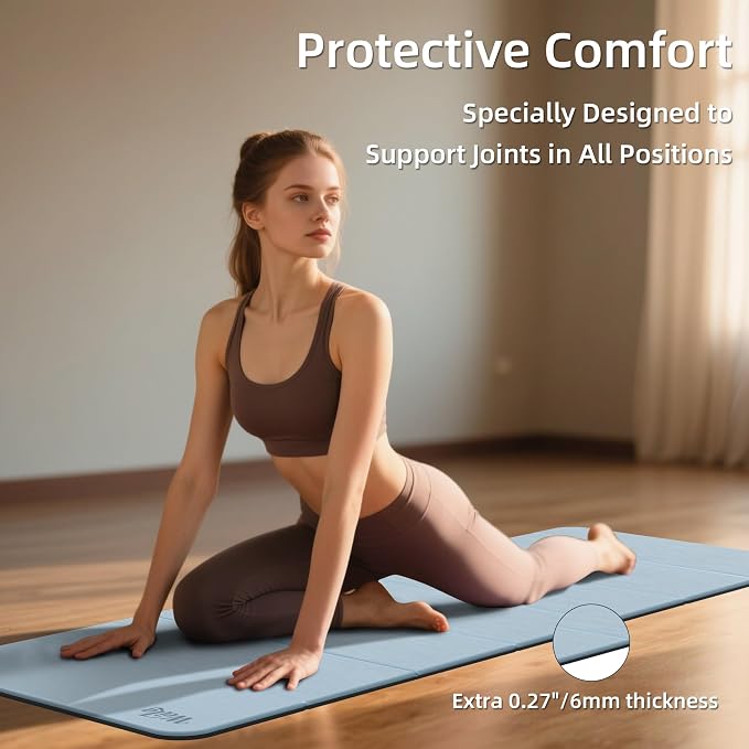 Foldable Yoga Excercise Mat 71"L x 24"W, Odourless Light Weight POE Mat For Home Fitness and Gym Workouts, 1/4 inch Non-slip design for All Types of Yoga Pilates