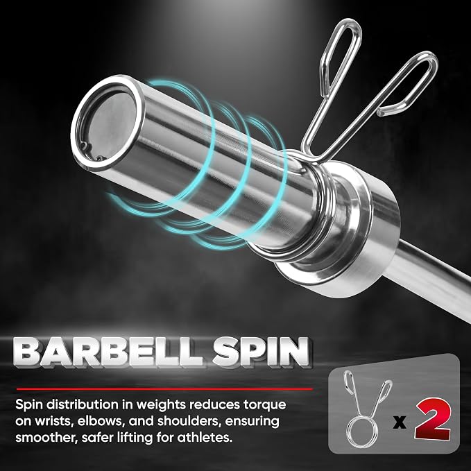 Yes4All Standard Straight Barbell 60" & EZ Curl Bar 47", Capacity 200 to 480 LB, Weight Bar 1" to 2" Diameter - Star Lock Collars, Rubber Ring, Barbell Spins Included for Deadlifts & Squats
