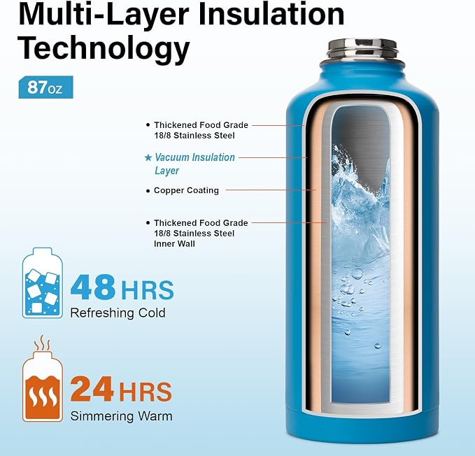 DYSANKY Insulated Water Bottle | Thickened Stainless Steel for Gym and Hiking with Straw, Carrier Bag, Handle Strap | BPA-Free 87 oz