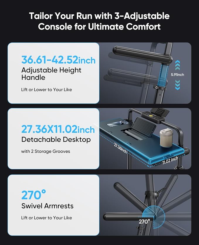 3.0HP Walking Pad Treadmill with Incline 2%-7%-12%, 6 in 1 Foldable Treadmill for Home with Removable Desk, Adjustable Handle Bar, RGB Lights, LED Display, Remote&APP Control, 330LBS Capacity