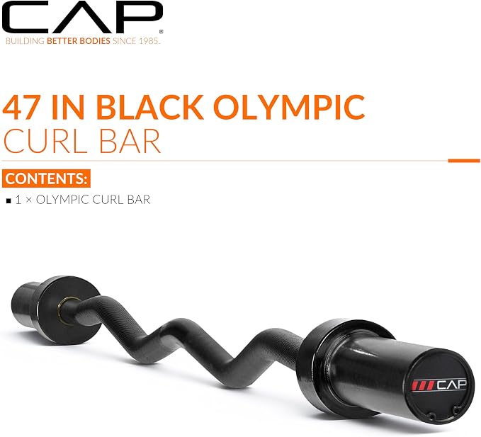 CAP 47" Olympic EZ Curl Bar | Heavy Duty Solid Steel, 200 lb Capacity