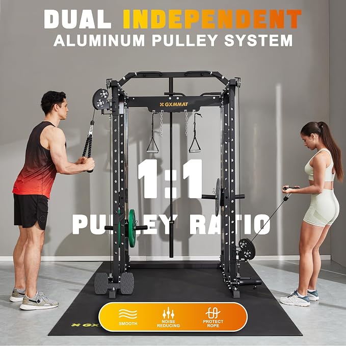Gxmmat X6 Power Cage, 2200LB Multi-Function Power Rack with Independent Dual Aluminum Pulley System, Squat Rack for Home Gym Strength Training Equipment, Weight Garage Cage with More Attachments