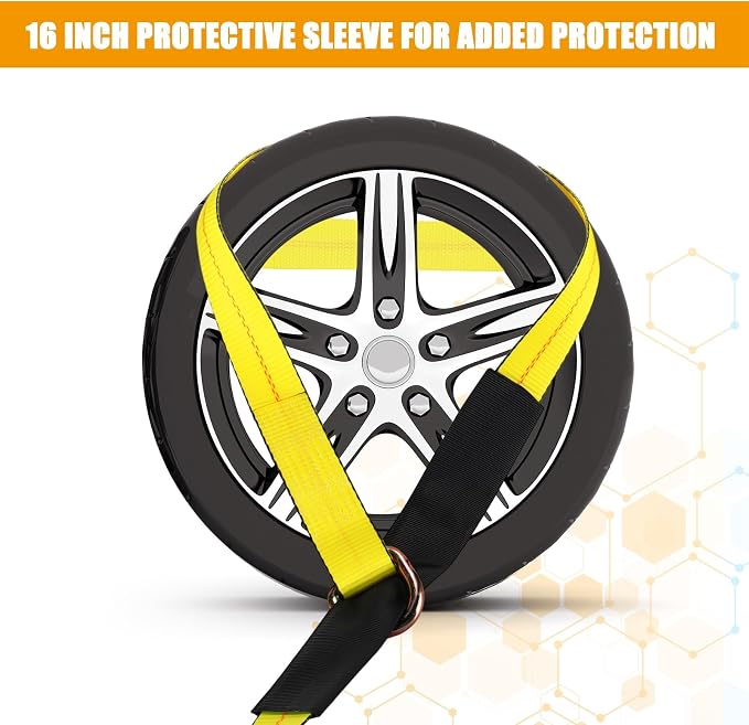 12 Pack 2" x 10ft Lasso Tow Truck Straps with D Ring 11, 000 Lbs Break Strength D Ring Auto Tie Down Wheel Lift Trailer Strap for Hauling Utv SUV Wrecker Rollback (Yellow)