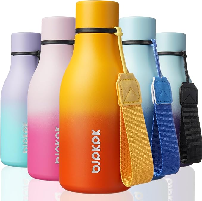 BJPKPK 12oz Insulated Water Bottle, Stainless Steel Bottle with Carry Strap | Keep Cold & Hot Vacuum Insulation, Leak-Proof BPA-Free Design, Slim Bottle Fits Most Cup Holders for Gym, Office & Travel
