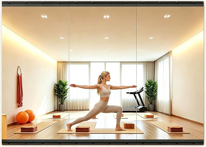 Hasipu Home Gym Mirror, 3 PCS 48x24 Inch Frameless Tempered Glass Workout Mirrors Full Body Mirror for Wall Mount Ideal for Yoga Workout Bedroom Dance Studio Garage