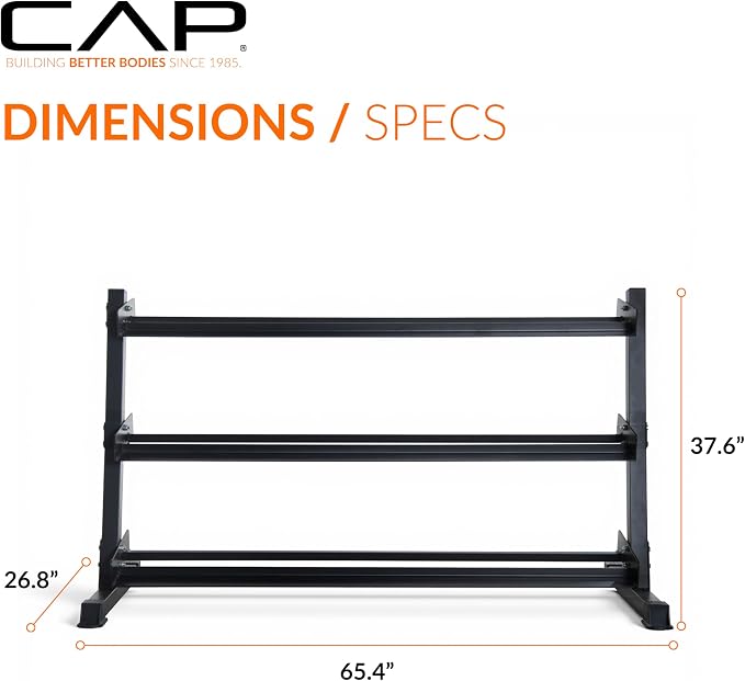 CAP 280 LB, 550 LB, 1200 LB Dumbbell Set with Horizontal 2-3 Tier Rack, Rubber Hex Free Weights, Home Gym Weight Set for Strength Training