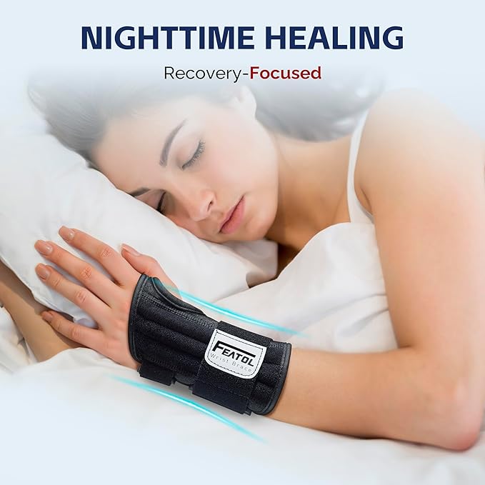 FEATOL 2 Pack Carpal Tunnel Wrist Brace For Work With Wrist Splint, 6.5'' Hand Brace Night Support For Women Men, Pain Relief For Tendonitis, Arthritis, Pregnancy, Typing, Right and Left Hand, Small