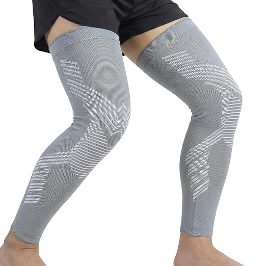 Full Leg Compression Sleeves for Men and Women,2 Pack Legs Sleeves Long Knee Brace Support for Running, Basketball, Cycling, Workout, Sports - Gray,XL