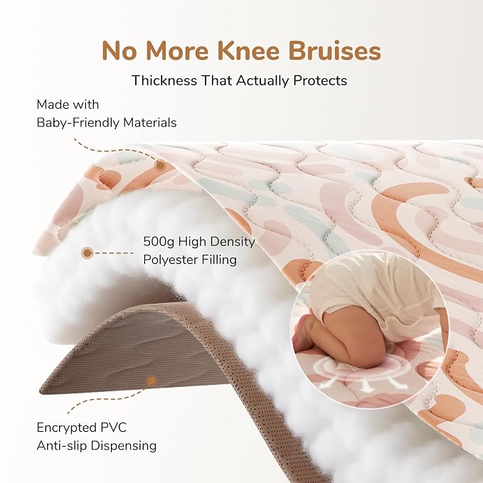 Momcozy Baby Play Mat for Floor, 50"x50" Thickened Playpen Mat | Playmate for Baby Tummy Time, Waterproof & Non-Slip, Foldable Outdoor Mat with Carrying Handle, Happy Doodles