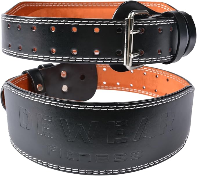 Leather Weight Lifting Belt, 4”& 6”Padded Lumbar Back Support, 10 Adjustable Holes, Gym Weight Belt Ideal for Deadlift, Powerlifting, Bodybuilding and Squat