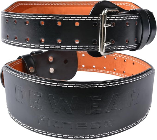 Leather Weight Lifting Belt, 4”& 6”Padded Lumbar Back Support, 10 Adjustable Holes, Gym Weight Belt Ideal for Deadlift, Powerlifting, Bodybuilding and Squat