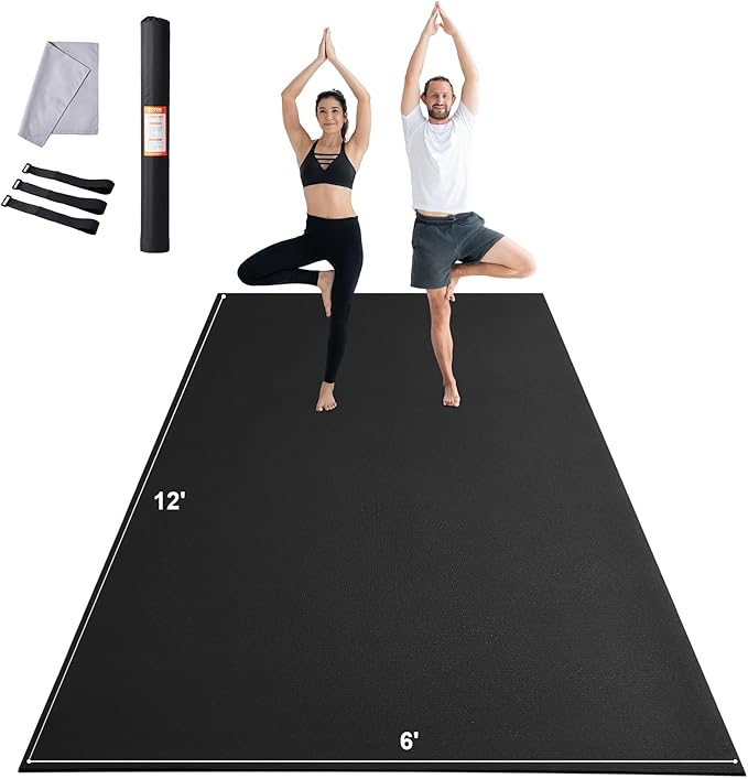 VEVOR Large Exercise Mat, 12'x6'/10'x6'/9'x6'/8'x6'/8'x5'/7'x5'/6'x4' (7mm) Extra Thick, Non Slip High Density Premium Workout Mat, Exercise Yoga Mat for Men & Women, Fitness & Exercise Mat with Bag & Carry Strap, for All Types of Home Yoga, Pilate & F...