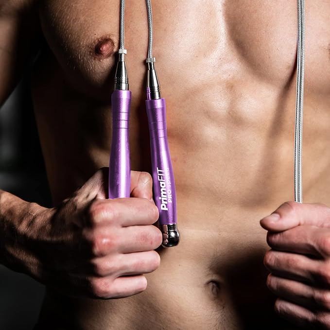 PrimaFIT Pro Speed Jump Rope for Adults, Weighted Skipping Rope for Boxing | Adjustable Jumping Rope for Fitness Workout & CrossFit Exercise, Double Unders, Handle Weights, 3m Cables 2 Protectors, Bag