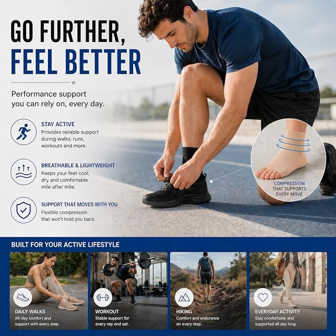 Ankle Brace Compression Sleeve Socks 2 Pack for Women&Men Foot Arch Support | 8-15 mmHg Support for Plantar Fasciitis Relief, Heel Pain, Arch & Ankle Support, Foot Brace, Open Toe Design（Black S/M）