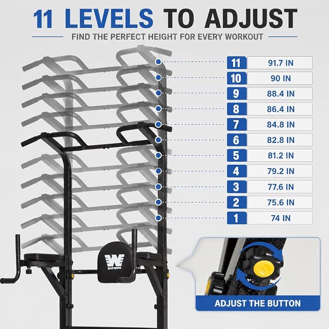 BARWING Pull Up Bar Station, Power Tower, Dip Station with 3D Backrest, Multi-Function Strength Training Stand Rack, Adjustable Height Dip Bar for Home Gym Workout Stand Fitness Exercise Equipment