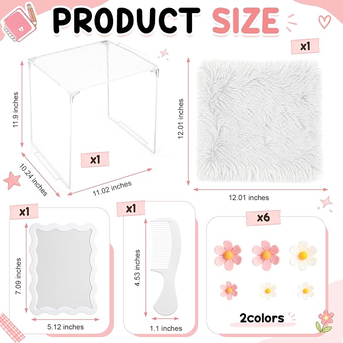 RattanView 10 Pcs Locker accessories Kit Magnetic Acrylic Mirror Plush Rug Small Comb 6 Flower Magnet Locker Organizer for Back to School Teen Student Girl Office Work Lockers Decoration Gift(White)