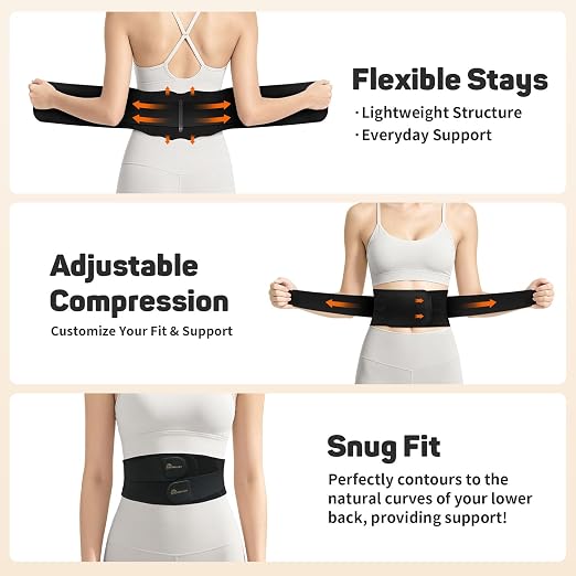 Thin & Lightweight Back Brace for Lower Back Pain, Sciatica,Herniated Disc,Breathable Mesh Back Support Brace with Massage, Adjustable Lumbar Brace for Men Women, All Day Comfort, M