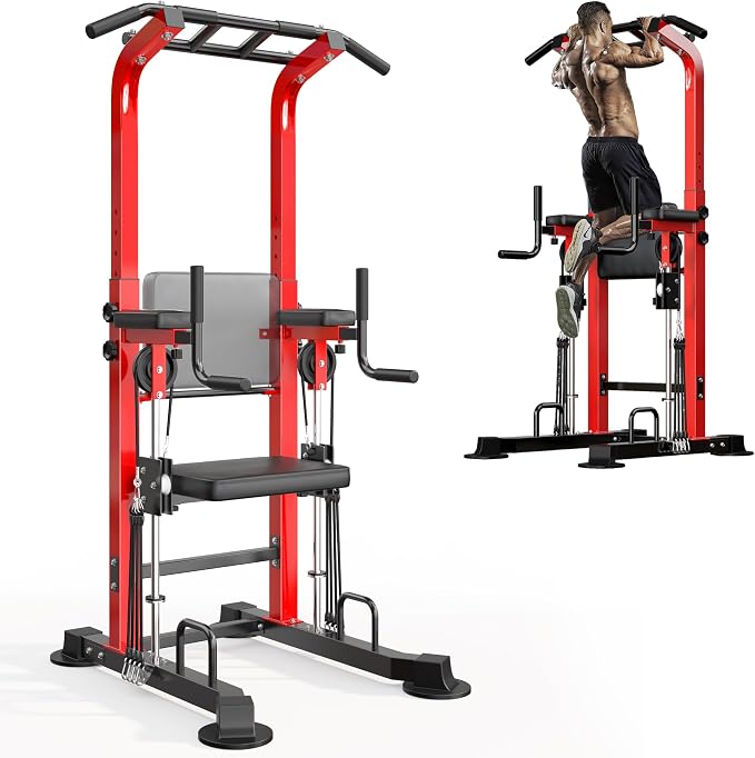 SogesHome Power Tower Pull Up Bar Station Height Adjustable Assistive Rack | Multi-Function Strength Training Equipment Full Body Workout Machine, Freestanding Push Up Dip Stand for Home Gym Exercise