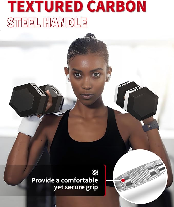 Garvee 5-50 LB Hex Dumbbell Set of 2, Hand Weights Dumbbells Pair | With Cast Iron Core, Rubber Encased Coating and Textured Carbon Steel Handle for Home Gym Strength Training