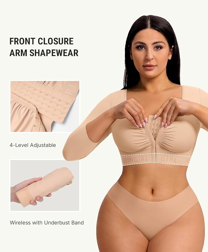 FeelinGirl Arm Compression Sleeve Women Post Arm Lipo Shaper | Front Closure, Compression Bra with Sleeves, Breast Lift, Back Smooth, Post Augmentation Lymphedema Recovery