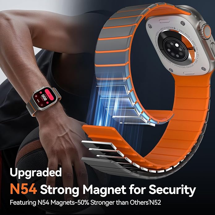 X-it Magnetic Watch Band for Apple Watch Ultra 49mm, 46mm/45mm/44mm, Silicone Sport Strap with Strong Magnet for Men and Women, Compatible with Apple Watch Series 11/10/9/8/7/6/5/4/3/2/1 and SE