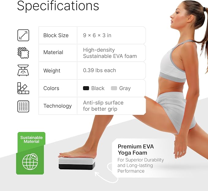 Yoga Blocks 2 Pack with Strap and Guide – Soft Non-Slip EVA Foam Blocks | High-Density Pilates Blocks for Home Workouts, Dance, Ballet, Gymnastics & Stretching Exercise, Dance Accessories and Gifts