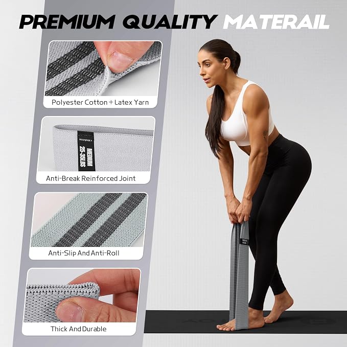 Lianjindun Booty Resistance Bands for Legs & Glutes, Non-Slip Workout Set | Exercise Bands for Working Out, Pilates, Yoga, Home Gym, Booty, Leg, Heroic/Strong/Medium/Light Fabric Loops for Women Men