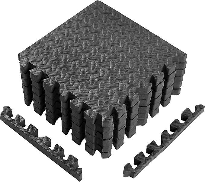 Arrowbash 12x12x1 Inch EVA Thick Interlocking Foam Floor Tiles Puzzle Exercise Mat Foam Mats for Home Gym Pets(Black,12)