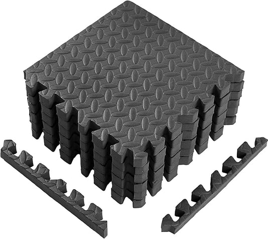Arrowbash 12x12x1 Inch EVA Thick Interlocking Foam Floor Tiles Puzzle Exercise Mat Foam Mats for Home Gym Pets(Black,12)