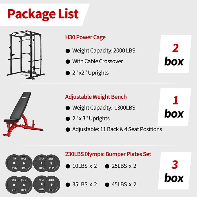JEEKEE Power Rack with LAT Pulldown, 2000LBS Power Cage with Cable System, Multi-Function Squat Rack with J-Hooks, Safety Bars, Landmine, Pull Up Bar & Attachments for Home Gym Strength Training,Black