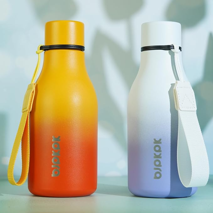 BJPKPK 12oz Insulated Water Bottle, Stainless Steel Bottle with Carry Strap | Keep Cold & Hot Vacuum Insulation, Leak-Proof BPA-Free Design, Slim Bottle Fits Most Cup Holders for Gym, Office & Travel