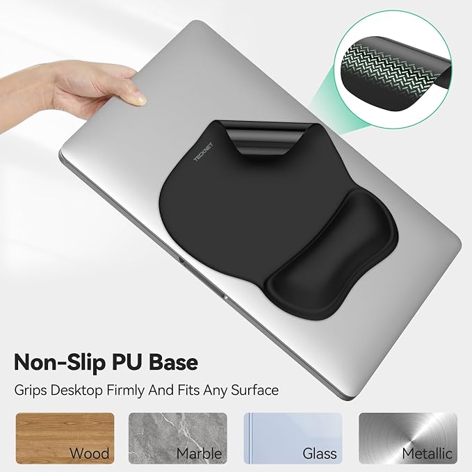 TECKNET 2 Pack Gel Ergonomic Mouse Pad with Wrist Rest, Non-Slip PU Base | Comfortable Gel Cushion, Pain Relief, Smooth and Waterproof Surface, Mouse Pad with Wrist Rest for Office, Gaming and Study