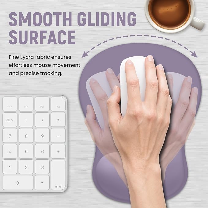 Ergonomic Mouse Pad with Wrist Rest, Gel Wrist Support, Lavender | 10.2 x 7.6 in Mouse Pad with Smooth Fabric Surface and Non-Slip Rubber Base for Office, Home, Study, and Gaming