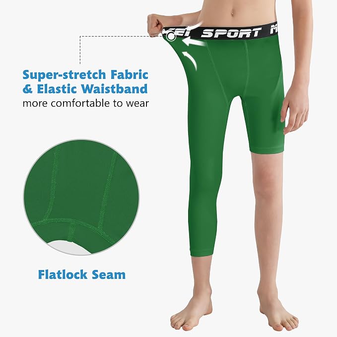 MIVEI One Leg Compression Tights Youth Boys Basketball Leg Sleeve | Kids Compression Pants Girls' Single Leg Tights 3/4 Leggings for Baseball Softball Soccer Running Football, Sports Base Layer