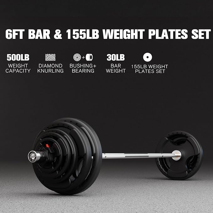 RitFit Barbell Weight Set - 4/6FT Olympic Barbell with Weight Plates (55-115LB Total) - Weightlifting Equipment for Squats, Curls, Deadlifts, Presses, Hip Thrusts