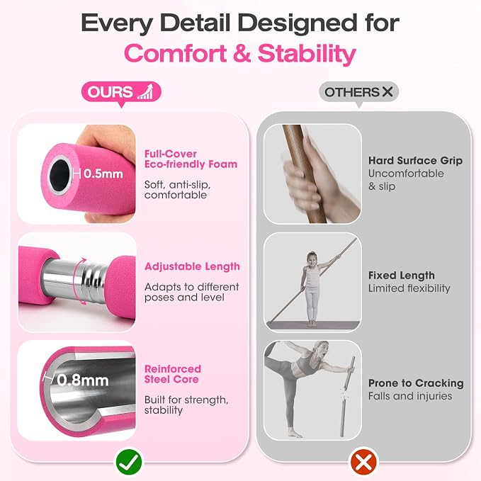 Yoga Stick, 58 Inch Mobility Stick with 3 Adjustable Lengths. Threaded Stable Alloy Steel Exercise Equipment for Stretching, Fitness, Posture Correction & Therapy - For Women & Kids at Home