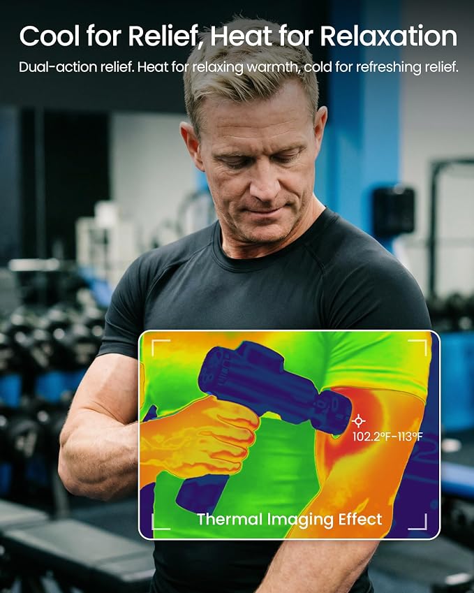 Massage Gun with Heat and Cold, Deep Tissue Percussion Massager Gun | FSA Eligible, Muscle Back Massager Gun for Pain Relief Athletes, 10mm, LCD Display, 5 speeds, Carrying Case, HSA approved