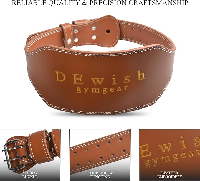 Leather Weightlifting Belt, 10 Adjustable Holes, 4”Width, Double Prong Power Belt for Gym Bodybuilding, weightlifting, powerlifting, squats and deadlifts