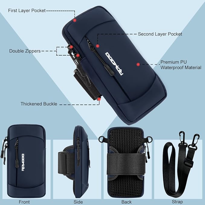 Phone Holder for Running with Adjustable Crossbody Strap, 7.5" Blue | Lightweight, Water Resistant, Running Armband Phone Holder for iPhone Pro Max Samsung, Cell Phone Holder for Walking, Unisex