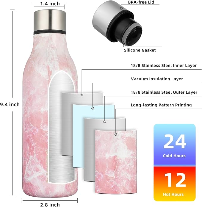 BJPKPK 18oz Insulated Water Bottle, Stainless Steel Bottle with Carry Strap | Keep Cold & Hot Vacuum Insulation, Leak-Proof BPA-Free Design, Slim Bottle Fits Most Cup Holders for Gym, Office & Travel